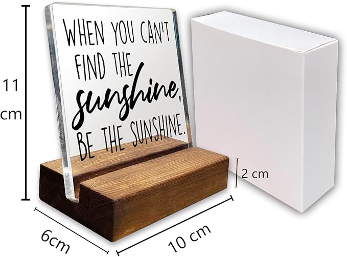 Be The Sunshine Inspirational Quotes Desk Decor Gifts For Women Best Friend Encouragement Office Inspiration Positive Plaque Acrylic With Wooden Stand Sign for Cowoker Sister Friend Women Friendship
