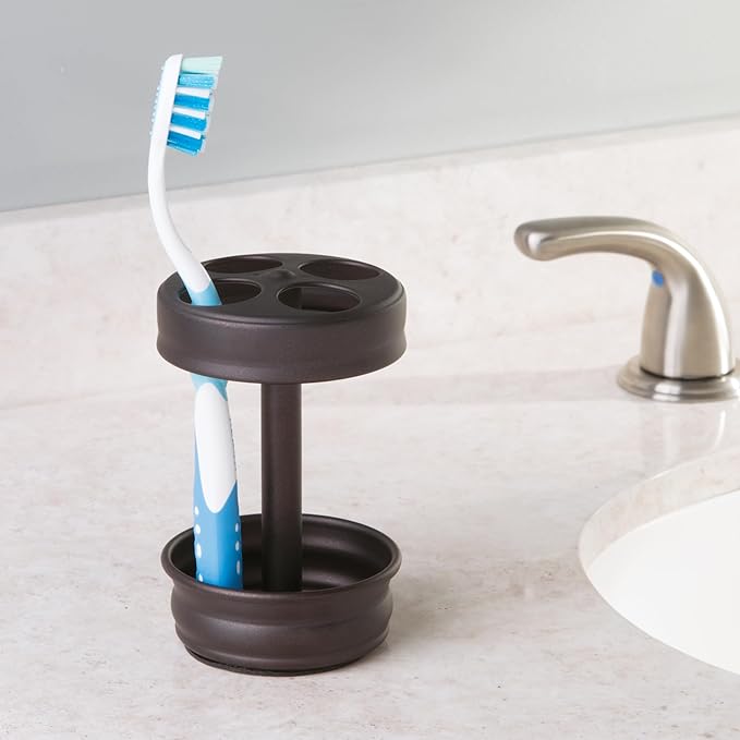 iDesign Metal Toothbrush Holder - Bathroom Cup for Bathroom Organization, The Olivia Collection - 3.25" x 3.25" x 5", Bronze
