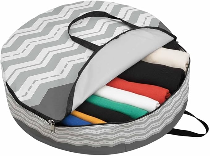 Storage Bag Grey Waves Round Storage Totes Bins Closet Organizers with Zippers & Handle Chevron Stripe Lines Clothes Storage Container for Bedroom Dorm Space Saving Packing Supplies Moving Bags