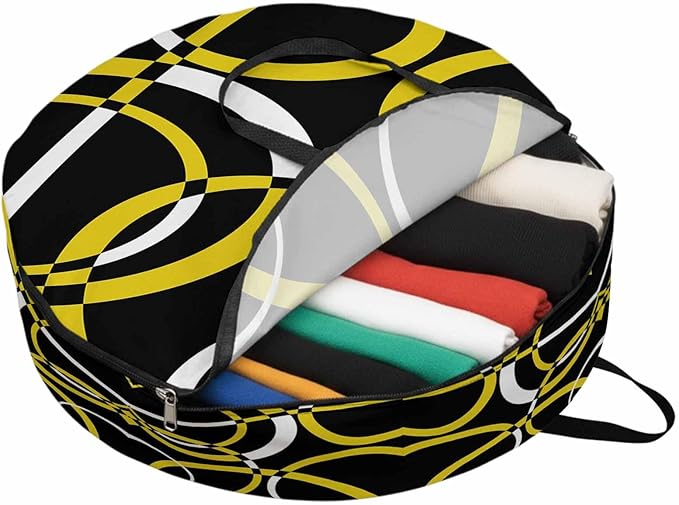 Storage Bag Yellow Black Geometric Circle Round Storage Totes Bins Closet Organizers with Zippers & Handle Modern Abstract Lines Clothes Storage Container for Bedroom Space Saving Packing Supplies