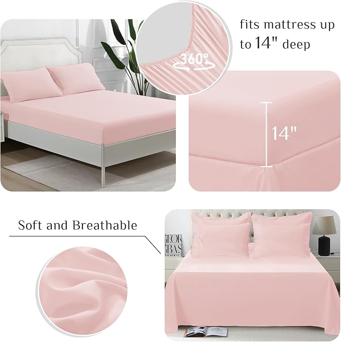 JOLLYVOGUE Full Comforter Set, Ultra-Soft Bed in a Bag Full Size 7 Pieces, Oeko-TEX Certified Bedding Set with Down Alternative Comforter, Sheets, Pillowcases & Shams, Blush Pink