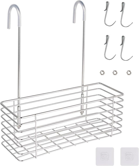 Antrader Hanging Shower Rack,Shower Caddy Hanging,Hung on the Faucet or the Door,the Back Hook Can be Rotated,No Drilling,304 Stainless Steel,Single Layer Shelf