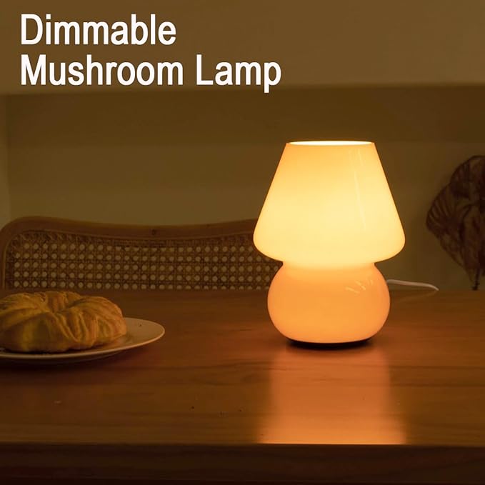 HEQET Dimmable Mushroom Table Lamp Orange Warm Lamp,Retro Accent Cute Cozy Ambient Desk Lamp, Bedroom Decor Aesthetic Lamp Nightstand Decor,Unique Home Decor