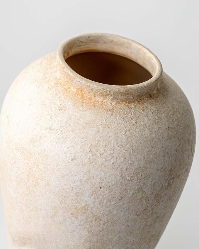 Large Ceramic Rustic Vase 11 Inches, YBX White Ceramic Flower Vase for Centerpieces, Decorative Farmhouse Tall Vase for Home Decor, Living Room, Bedroom, Hallway, Wedding, Table Decorations, Beige