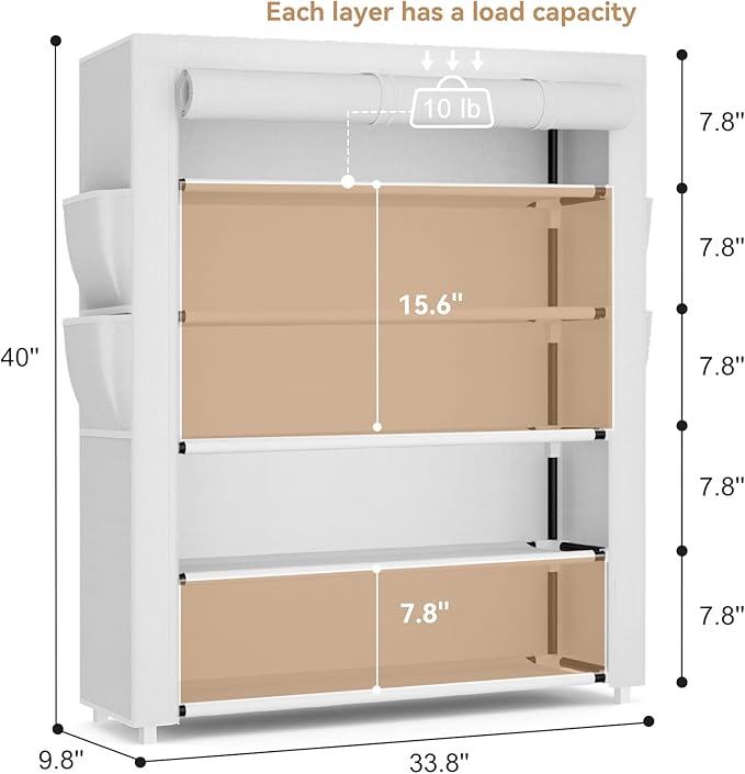 VILICK Shoe Rack with Cover, 5 Tier Shoe Organizer Storage for 20-24 Pair Shoes and Boots Large Shoe Storage Shelf Space Saving Vertical Shoe Rack for Closet, Front Door Entrance, Dorm, Garage, White