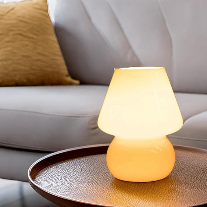 HEQET Dimmable Mushroom Table Lamp Orange Warm Lamp,Retro Accent Cute Cozy Ambient Desk Lamp, Bedroom Decor Aesthetic Lamp Nightstand Decor,Unique Home Decor