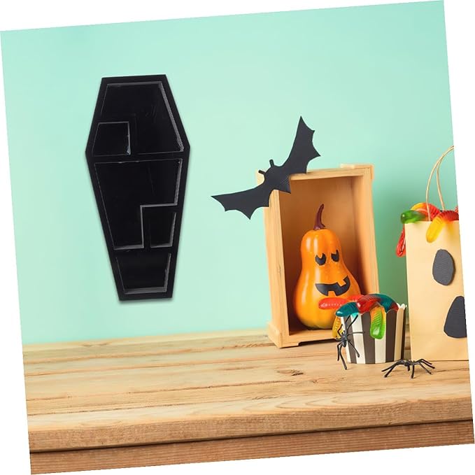 Spooky Coffin Shelf Gothic Decor Organizer for Candles Books Figurines Unique Halloween Storage Rack for Eerie Atmosphere Creepy Collectibles Novelty Decorative Display Shelf