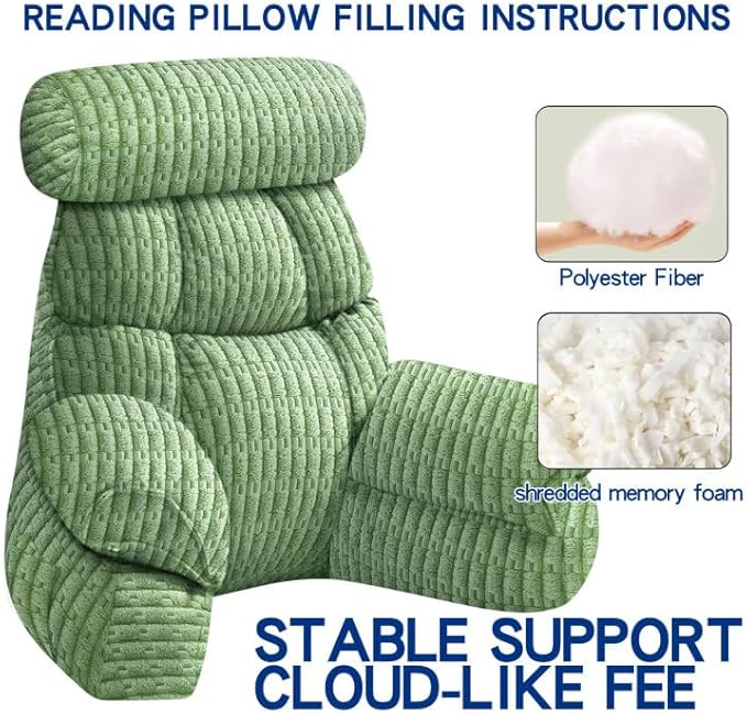 FXXUDVNIIN Back Pillow for Bed Sitting up – with 9.4" Armrest, for Reading, Gaming, Relaxing. Also Serves as tv Pillows for Sitting in Bed, Floor Pillow & Back Support for Adults.