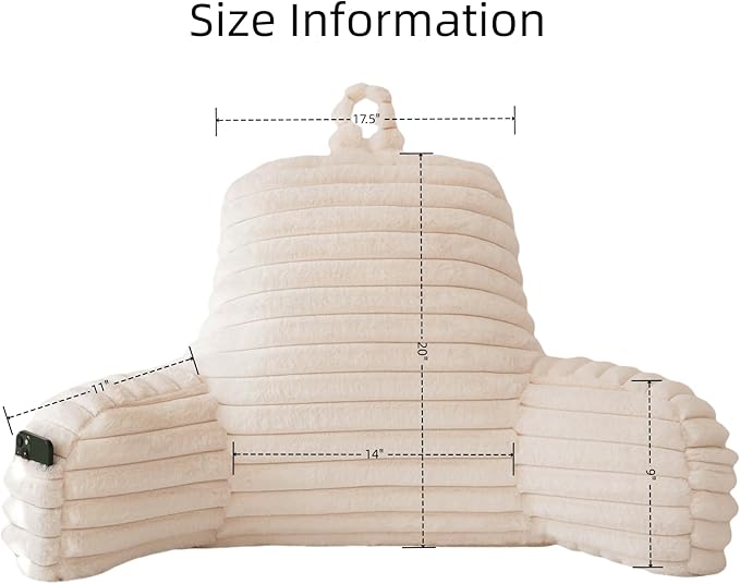 Yaoshuho Large Reading Pillow for Adults, Back Support Pillow for Sitting Up in Bed with Arms, Couch for Lounging Bedrest, Beige