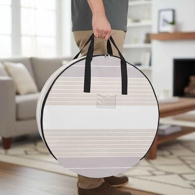 Storage Bag Cream Striped Round Storage Totes Bins Closet Organizers with Zippers & Handle Ombre Stripes Clothes Storage Container for Bedroom Dorm Space Saving Packing Supplies Moving Bags