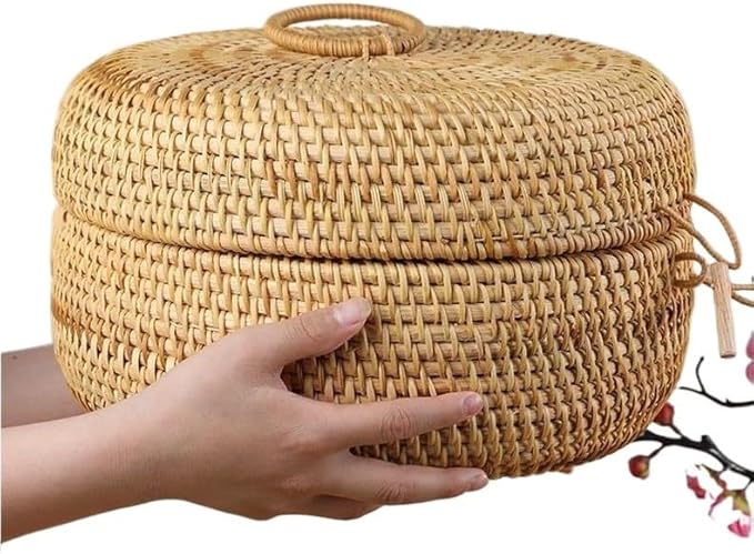 Fengyan Storage Japanese Autumn Rattan Storage Basket, Dining Coffee Table Plate, Braided Round Ornaments(Small)