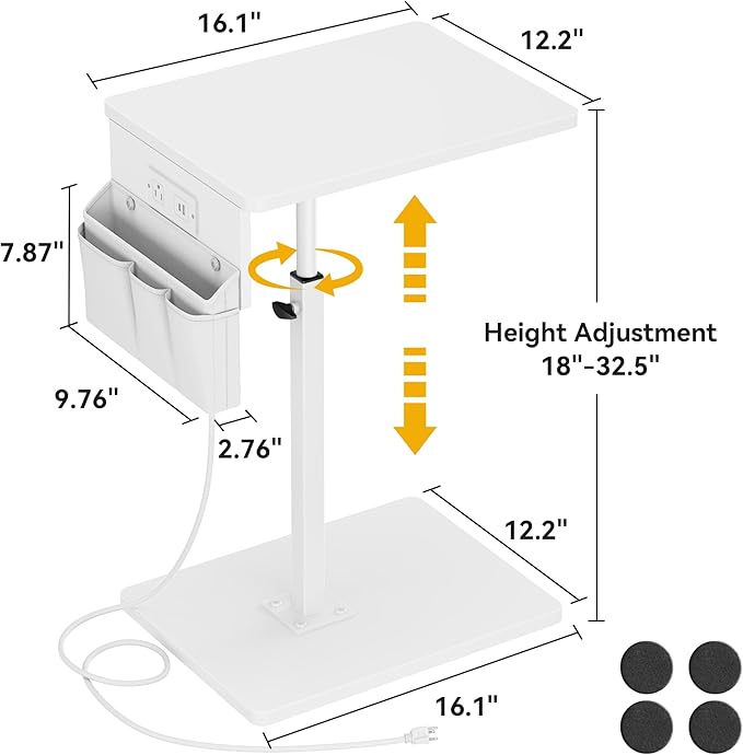 Vagusicc Sofa Armrest Tray Table for Couch - 360° Swivel Height Adjustable Side Table for Small Spaces, Snack Side Table for Bed or Chair, C Shaped End Table Snack Table for Eating Dinner Laptop