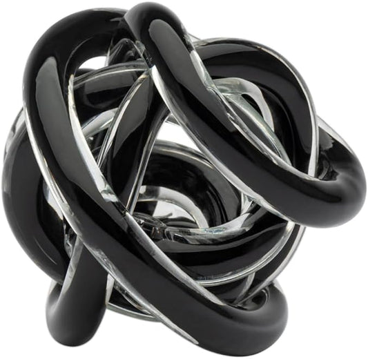 Torre & Tagus Orbit Hand Blown Glass Infinity Knot Sculpture - 3 Inch Glass Art Black Knot Decor Ball for Home Decor, Small Centerpiece Table Decoration for Home Interior (Solid Black)