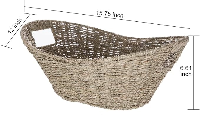 15.75×12×6.61-Oval Natural Seagrass Storage Basket with Cut-Out Handles