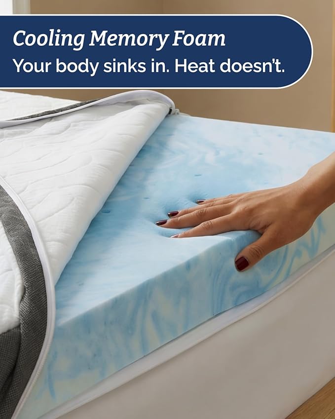 Memory Foam Mattress Topper with Cooling Cover - 3 Inch Cooling Gel Mattress Topper - Extra Plush, Thick & Comfortable - Full Size Mattress Pad with Washable Cover - Pressure & Pain Relief Bed Topper