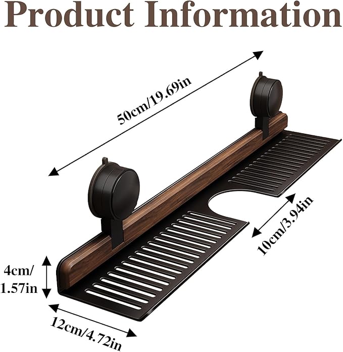 Walnut Bathroom Sink Shelf Over Faucet,2025 New No-Drill Shower Caddy Suction Cup with Strong Adhesion,Stable Over Sink Shower Rack for Easy Drainage,Wall Shelf for Bathroom,Kitchen (19.7IN/50CM)