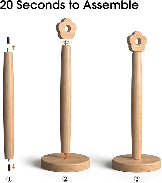 Cute Wooden Paper Towel Holder Stand - Kitchen Paper Hanger Rack Bathroom Towel Roll Stand Organizer Simply Standing Countertop Paper Roll Holder, Flower