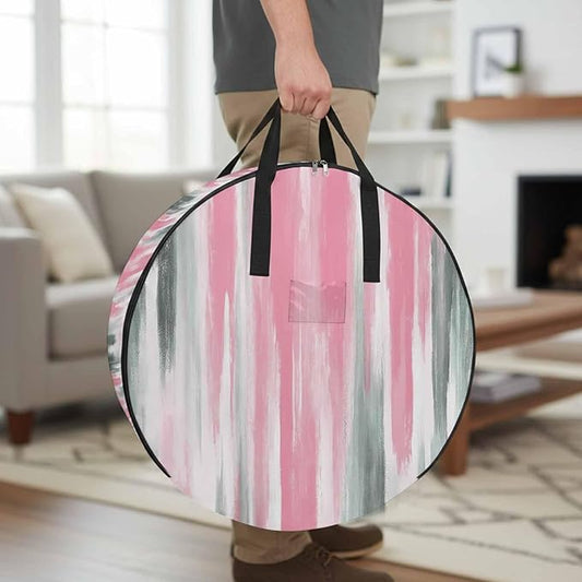 24 Inch Round Storage Bag 1 Pack,Pink Grey Oil Painting Art Waterproof Wreath Storage Container with Handles&Zipper Modern Abstract Closet Organizer Bags Garland Box