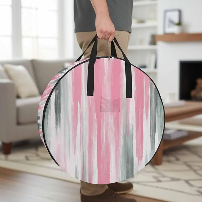 36 Inch Round Storage Bag 2 Pack,Pink Grey Oil Painting Art Waterproof Wreath Storage Container with Handles&Zipper Modern Abstract Closet Organizer Bags Garland Box