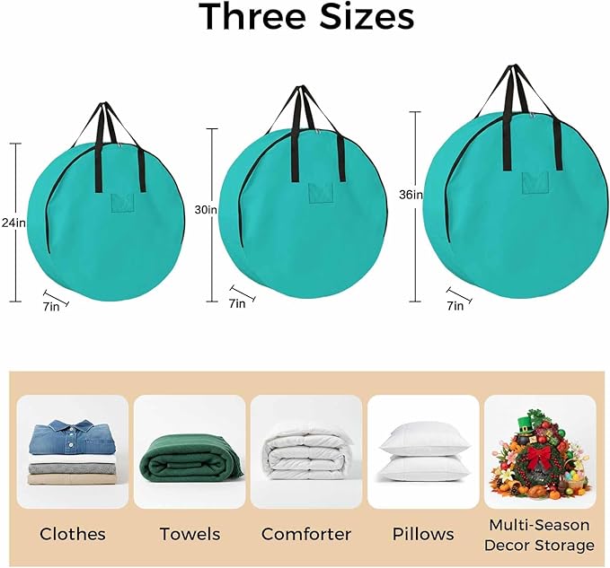 30 Inch Round Storage Bag 1 Pack,Water Green Watercolor Waterproof Wreath Storage Container with Handles&Zipper Solid Color Closet Organizer Bags Garland Box