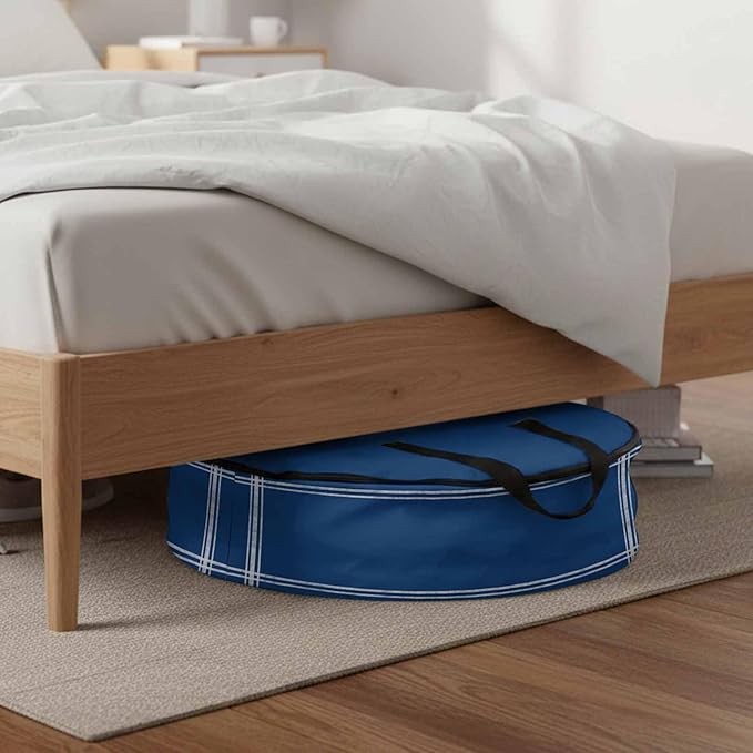 Solid Color Round Storage Bag 24 Inch, Navy Blue Clothes Storage Container with Handles Heavy Duty Organizer for Comforter, Bedding & Holiday Wreaths