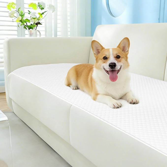 Non Slip Cooling Couch Cover for Seat, Pet Friendly Couch Protector for Dogs&Pets,Breathable Sofa Cushion Cover for 2–3 Seater Couches,Soft Washable Sofa Pad for Leather&Fabric Sofas,White,25.6" × 59"