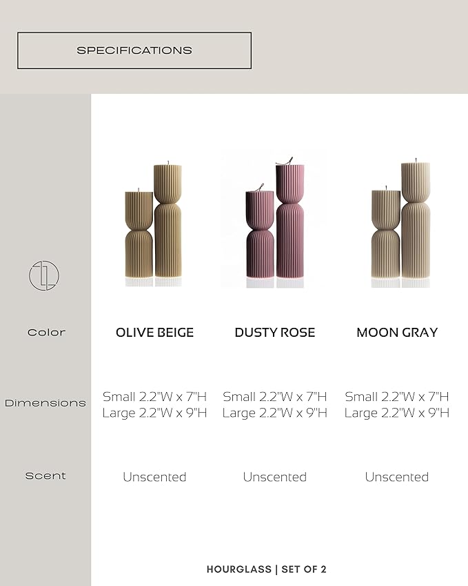 LAWA Hourglass Pillar Candle - Large Beautiful Handmade Soy Wax Candle Elegant Bubble Aesthetic Housewarming Gift Home Room Shelf Decor Idea White Jade (Set of 2)