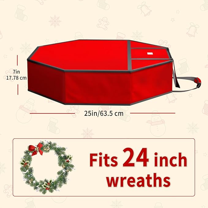 KYEVIS Christmas Wreath Storage Container, 24 Inch Tear-Resistant Dustproof Wreath Bag with Interior Pockets & Dual Handles and Zipper for Garland Ornament Holiday Decor Organizer