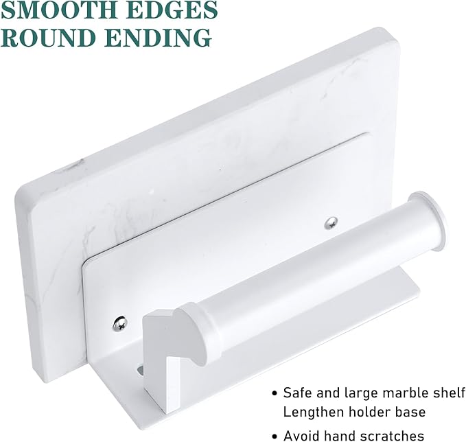 Hoimpro White Aluminum Toilet Paper Holder with White Natural Marble Shelf, Wall Mounted Tissue Hand Paper Roll Storage Holder for Bathroom Kitchen Washroom Bedroom