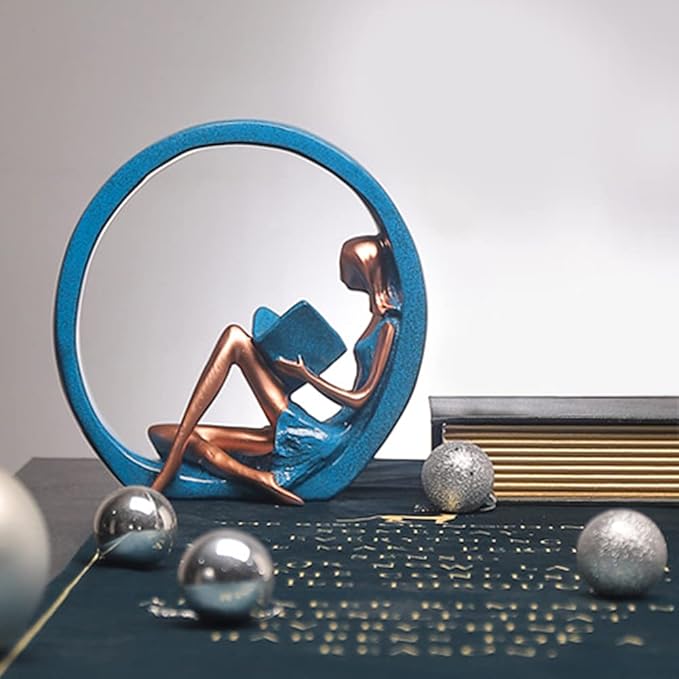 EKDJKK Resin Figurine Reading a Book Yoga Girl Bookshelf Bookcase Aesthetic Decoration Sculpture Accent Piece, Art Sculptures Modern Accents Figurine for Library Office Steel Statue Gifts