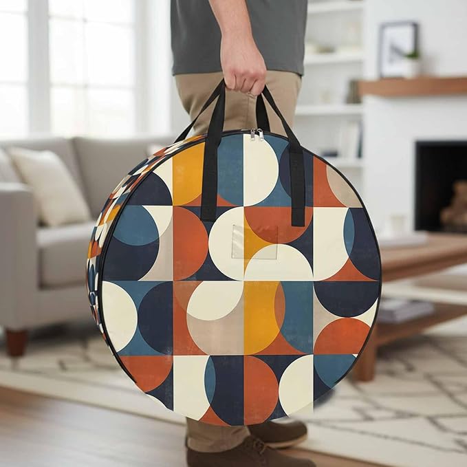 Storage Bag Mid Century Geometric Round Storage Totes Bins Closet Organizers with Zippers & Handle Abstract Modern Clothes Storage Container for Bedroom Dorm Space Saving Packing Supplies Moving Bags