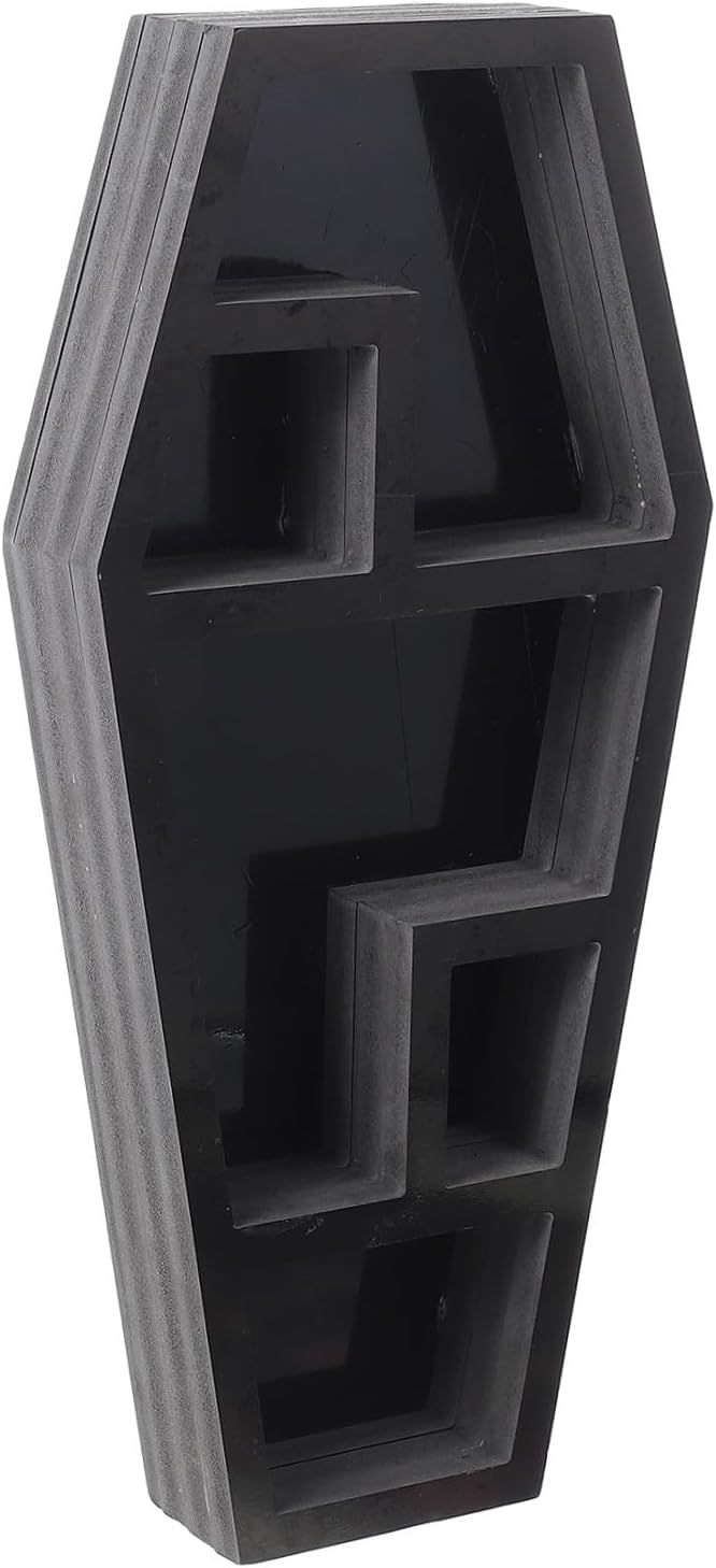 Ipetboom Coffin-shaped Organizer Rack for Halloween Decor Gothic Storage Shelf for Knick-knacks Lightweight and Portable Coffin Display for Parties and Haunted Houses
