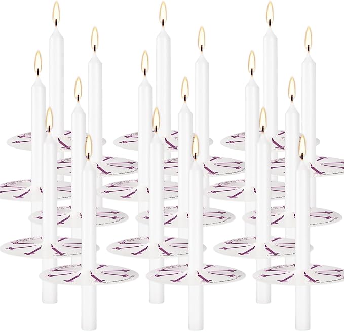YOROXRG 100 pcs Church Candles with Drip Protectors for Devotional Candlelight Vigil Service, Unscented White 5" H X 1/2" D, No Smoke, Shabbat, Praye
