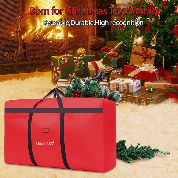 HikooLSS Small Christmas Tree Storage Bag 4Ft/5Ft Heavy Duty Reusable 600D Oxford Fabric Xmas Tree Bag/Container/Holder for Short Artificial Christmas Tree(39" X 12" X 24") Red