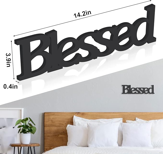 Blessed Letter Table Sign,Rustic Wooden Home Signs Decor (black)