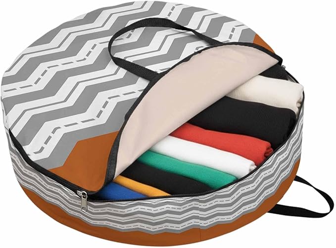 Storage Bag Burnt Orange Grey Waves Round Storage Totes Bins Closet Organizers with Zippers & Handle Chevron Stripe Clothes Storage Container for Bedroom Dorm Space Saving Packing Supplies Moving Bags