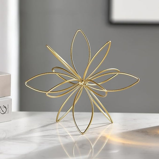 8" Gold Decorative Sphere, Metal Floral Tabletop Sculpture, Abstract Tabletop Decorative Ball for Home Metal Sphere Decor