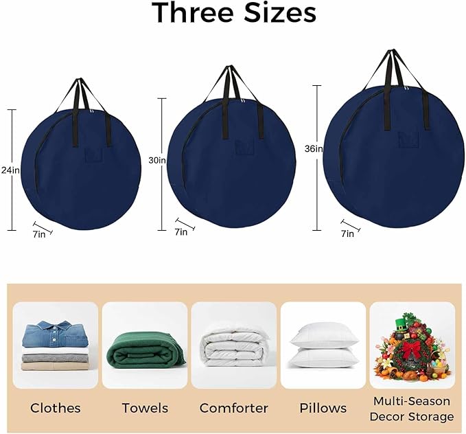 36 Inch Round Storage Bag 1 Pack,Modern Solid Color Navy Blue Waterproof Wreath Storage Container with Handles&Zipper Minimalist Pure Bleu Marine Closet Organizer Bags Garland Box