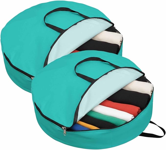 36 Inch Round Storage Bag 2 Pack,Water Green Watercolor Waterproof Wreath Storage Container with Handles&Zipper Solid Color Closet Organizer Bags Garland Box