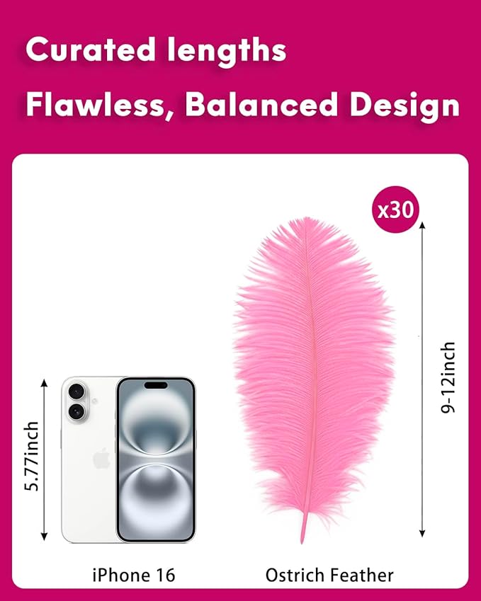 30pcs Pink Ostrich Feathers Natural Bulk 9-12inch(23-30cm) Vase Craft Wedding Home Party Centerpieces Christmas Day Decoration