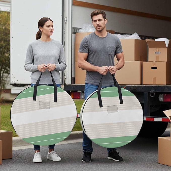 Storage Bag Cream Striped Round Storage Totes Bins Closet Organizers with Zippers & Handle Ombre Green Stripes Clothes Storage Container for Bedroom Dorm Space Saving Packing Supplies Moving Bags