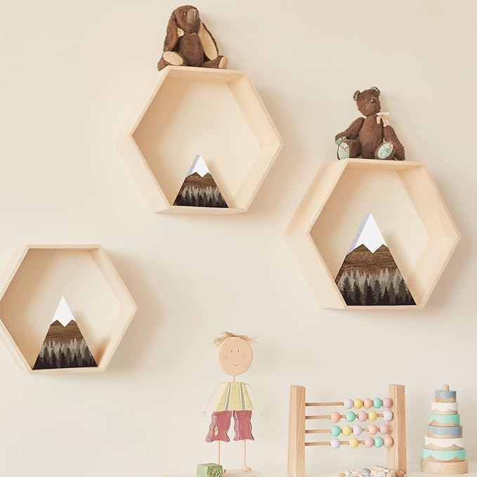 Maitys 3 Pcs 3 Size Mountain Shelf Decor Mountain Wooden Sign Farmhouse Wood Forest Sign Woodland Nursery Decor Travel Adventure Table Centerpiece for Home Farmhouse(Taupe)