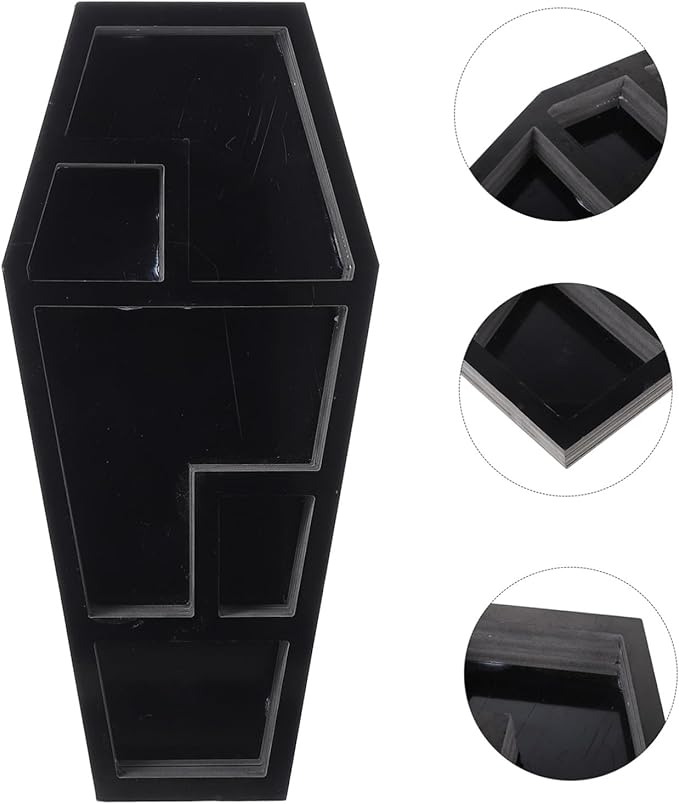 Desktop Organizer Coffin Shaped Storage Rack Gothic Display Shelf for Halloween Decor Unique Storage for Candles Books and Figurines Durable Design