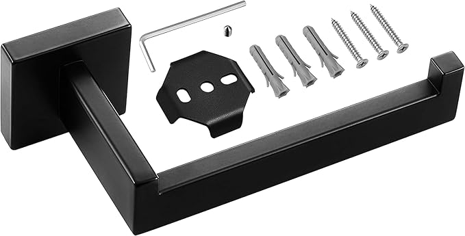 HITSLAM Matte Black Square Toilet Paper Holder Premium 304 Stainless Steel Toilet Roll Holder for Bathroom Rustproof Wall-Mounted 2 Pack