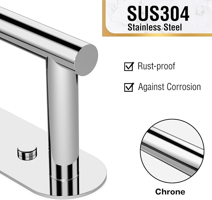 HITSLAM Chrome Toilet Paper Holder, SUS304 Stainless Steel Bathroom Toilet Paper Roll Holder Wall Mounted and Self Adhesive, No Drill Tissue Holder Use for Washroom and Kitchen