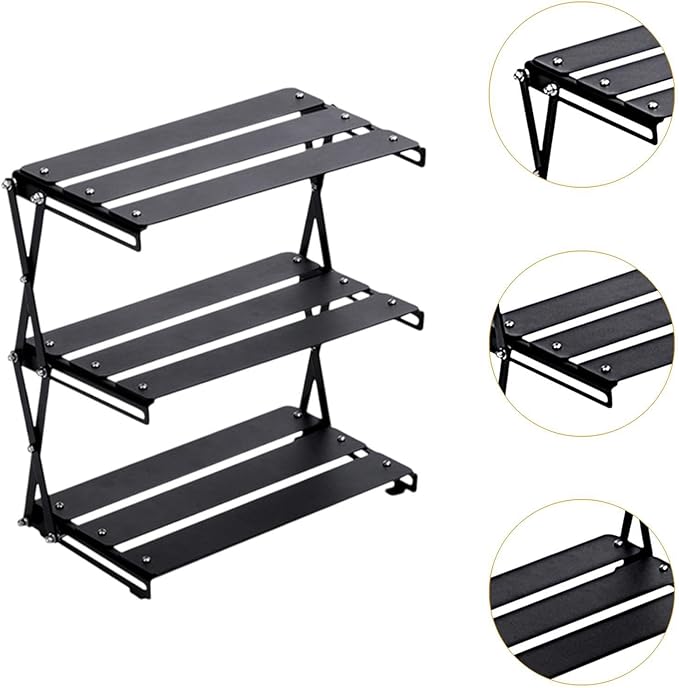 Foldable Camping Storage Rack Display 3 Layered Simple Multipurpose Organizer Storage Shelf for Home Use Party Indoor Outdoor, Brown(Black)