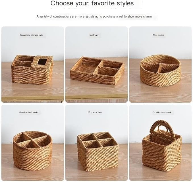 1 Pack Rattan Woven Manual Storage Ornaments, Coffee Table Storage Basket, Remote Control Mobile Phone Household Storage Ornaments