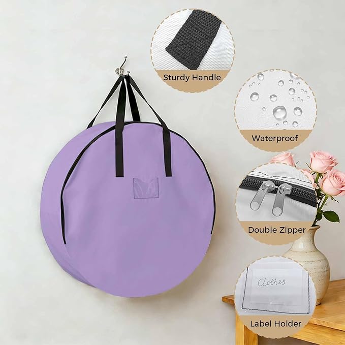 36 Inch Round Storage Bag 2 Pack,Purple Watercolor Solid Color Waterproof Wreath Storage Container with Handles&Zipper Minimalist Style Closet Organizer Bags Garland Box