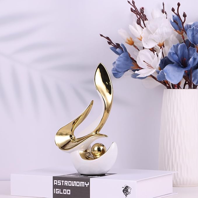 Gold Living Room Decor Table,Sculptures Home Decor,Modern Abstract Art,Dinner Table Centerpiece Decor,Ceramic Statue and Figurines Decorations Accent,Adorno para Mesa Comedor (White Gold)