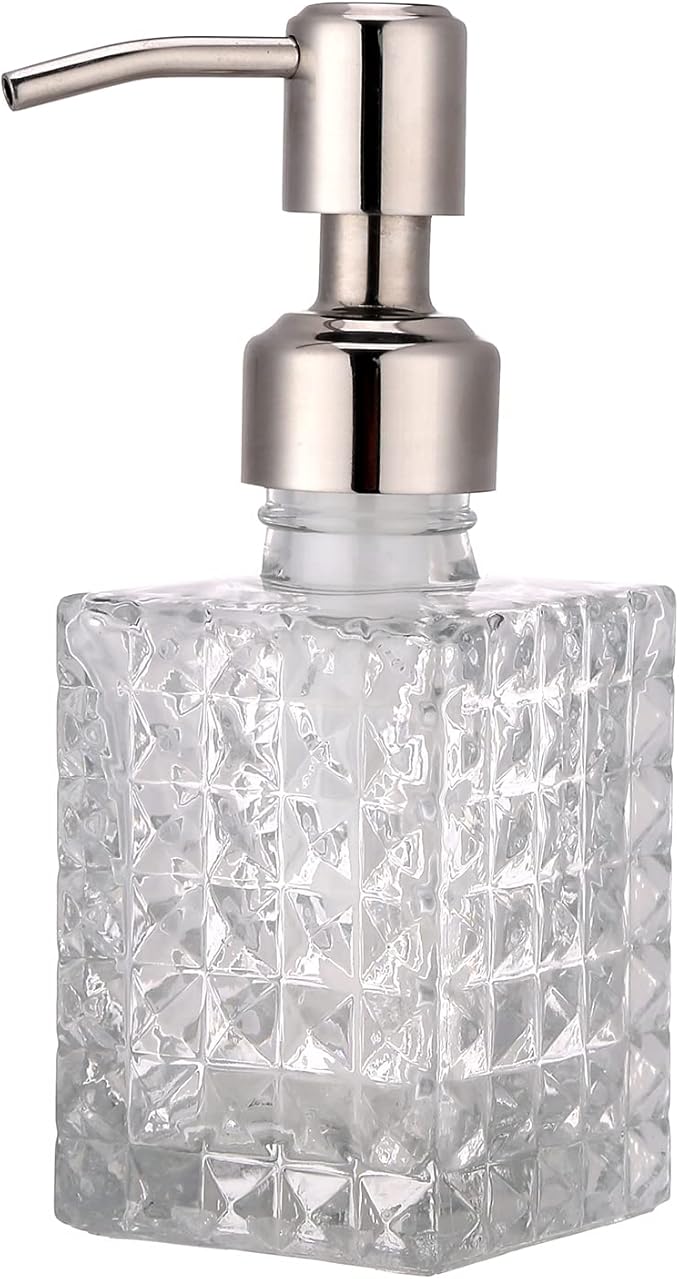 YunNasi Soap Dispenser with Stainless Steel Pump, Clear Crystal Design, Vintage and Elegant, Refillable Liquid Hand Soap Dish Soap Dispensers for Bathroom Counter, Kitchen Sink (Style 4)
